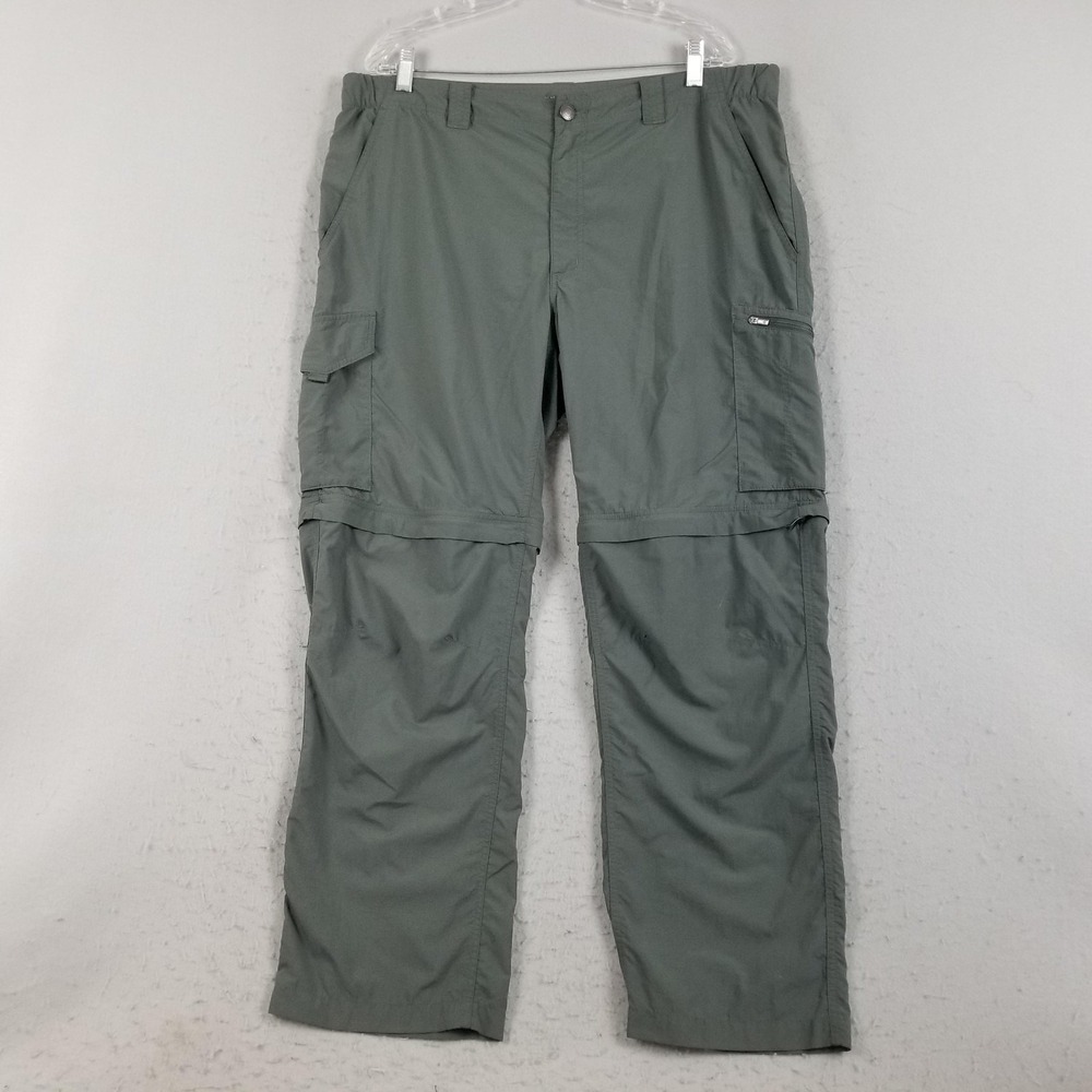 Columbia Pants Mens 40x30 Gray Green Omni-Shade Convertible Cargo Hiking Zip Off